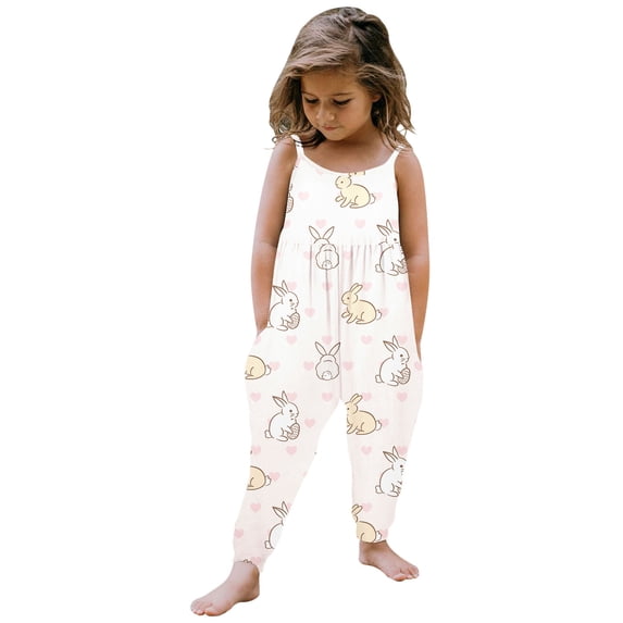 YUEHUA Jumpsuit for Toddler Girls Cute Harem Halter Romper Overalls Bell Bottom Pants Kid Summer Clothes with Pockets