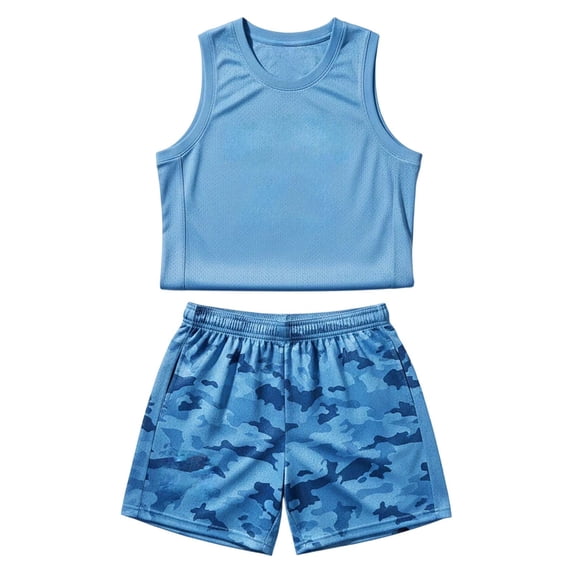 YUEHUA Kids Basketball Jersey Tank Top Shorts Set Sleeveless 2 Piece Summer Athletic Outfit Breathable Sport Playwear For Toddler Little Boys