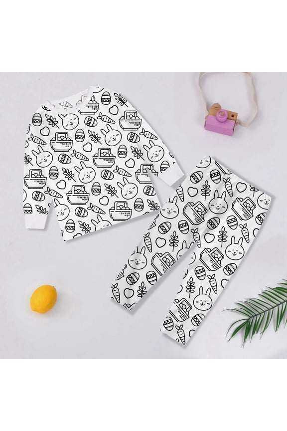 Kids Boys Girls Easter Coloring Pajamas - Soft Bamboo Viscose 2-Piece Unisex PJs Set, Snug Fit Color Your Own Pajamas