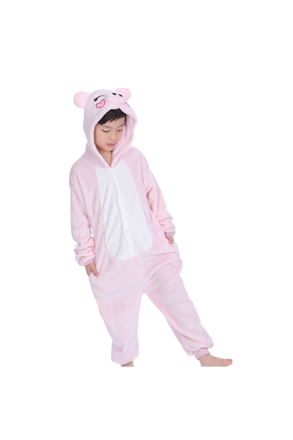 Kids Dinosaur Cos-tume, Animal Pig Onesie Pajamas Cartoon Romper Boy Girl Outfit for Baby Toddler, 7-8 Years
