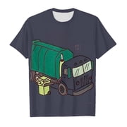 YUEHUA Kids Garbage Truck Graphic T-Shirt, Boys Short Sleeve Tee, Cartoon Waste Vehicle Print Top for Little Truck Lovers