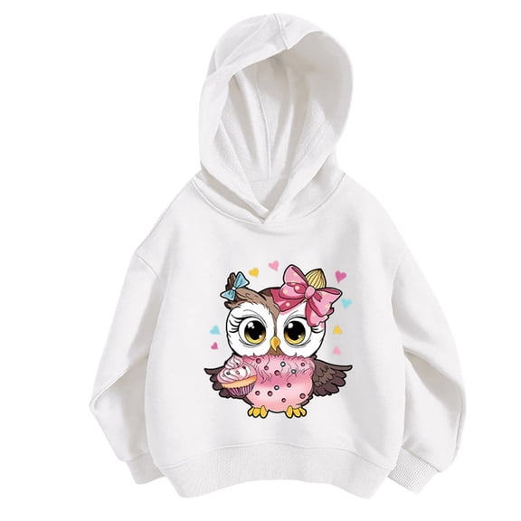 YUEHUA Kids Girls Black Pullover Hoodies Cute Cartoon Printed Hooded Sweatshirts with Pockets for Boy, Size 7-8 Years