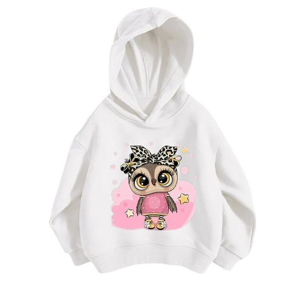 YUEHUA Kids Girls Black Pullover Hoodies Cute Cartoon Printed Hooded Sweatshirts with Pockets for Boy, Size 7-8 Years