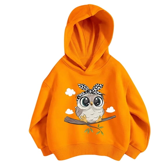YUEHUA Kids Girls Black Pullover Hoodies Cute Cartoon Printed Hooded Sweatshirts with Pockets for Boy, Size 7-8 Years