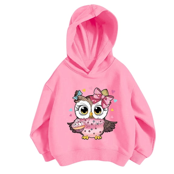 YUEHUA Kids Girls Black Pullover Hoodies Cute Cartoon Printed Hooded Sweatshirts with Pockets for Boy, Size 8-9 Years