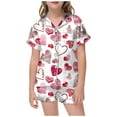 thumbnail image 1 of YUEHUA Kids Girls Heart Print Pajama Set Silky PJS Valentine's Day Button-Down 2 Piece Sleepwear Nightwear Loungewear Clothes Set Gifts, 1 of 4