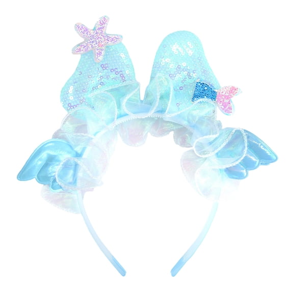YUEHUA Kids Girls Mermaid Bear Ears Headband with Sequin Bow, Seashell Hair Band Party Decoration Headwear for Girl Paired with Mermaid Swimsuit