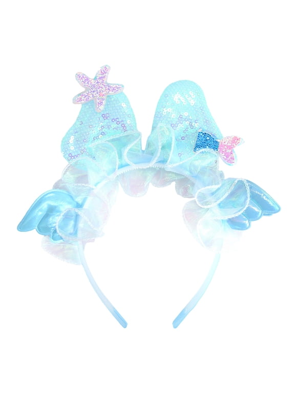 Kids Girls Mermaid Bear Ears Headband with Sequin Bow, Seashell Hair Band Party Decoration Headwear for Girl Paired with Mermaid Swimsuit