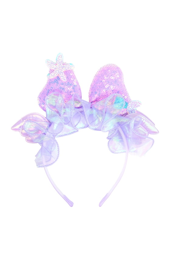 Kids Girls Mermaid Bear Ears Headband with Sequin Bow, Seashell Hair Band Party Decoration Headwear for Girl Paired with Mermaid Swimsuit