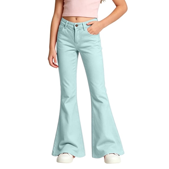 YUEHUA Kids Girls School Uniform Pants Flare Baggy Outdoor Pant Solid Fashion Wide Leg Loose Lightweight Comfy Versatile Dressy Trousers with Pockets