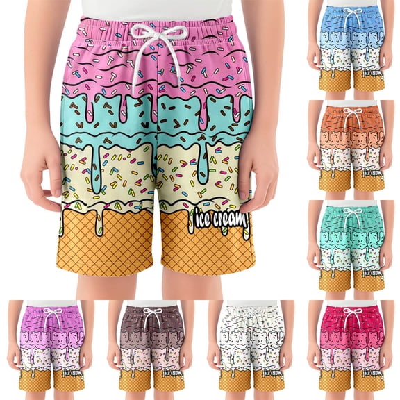 YUEHUA Kids Ice Cream Swim Trunks Adjustable Drawstring Waist Board Casual Quick Drying Beach Shorts Bathing Suit Swimsuits for Kid Boy