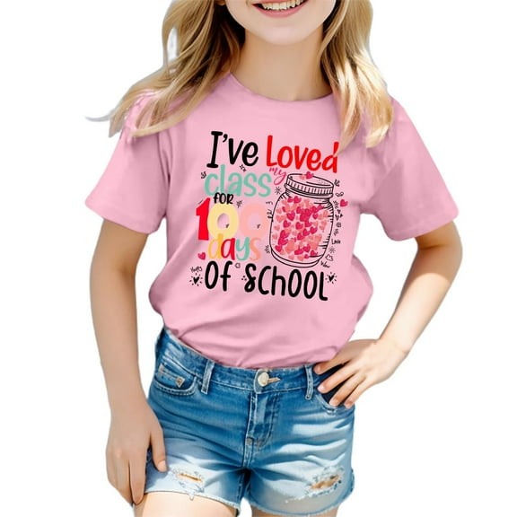 YUEHUA Kids Little Girls 100 Days of School Shirt Little Miss 100 Days Donut Pencil Student T-Shirt