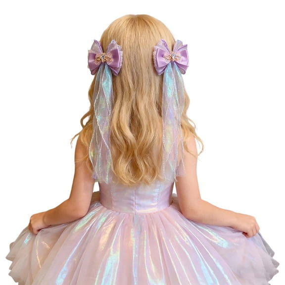 YUEHUA Kids Long Rainbow Ribbon Hair Clips Star Shell Hair Accessories for Kids Girls Paired with Mermaid Swimsuit