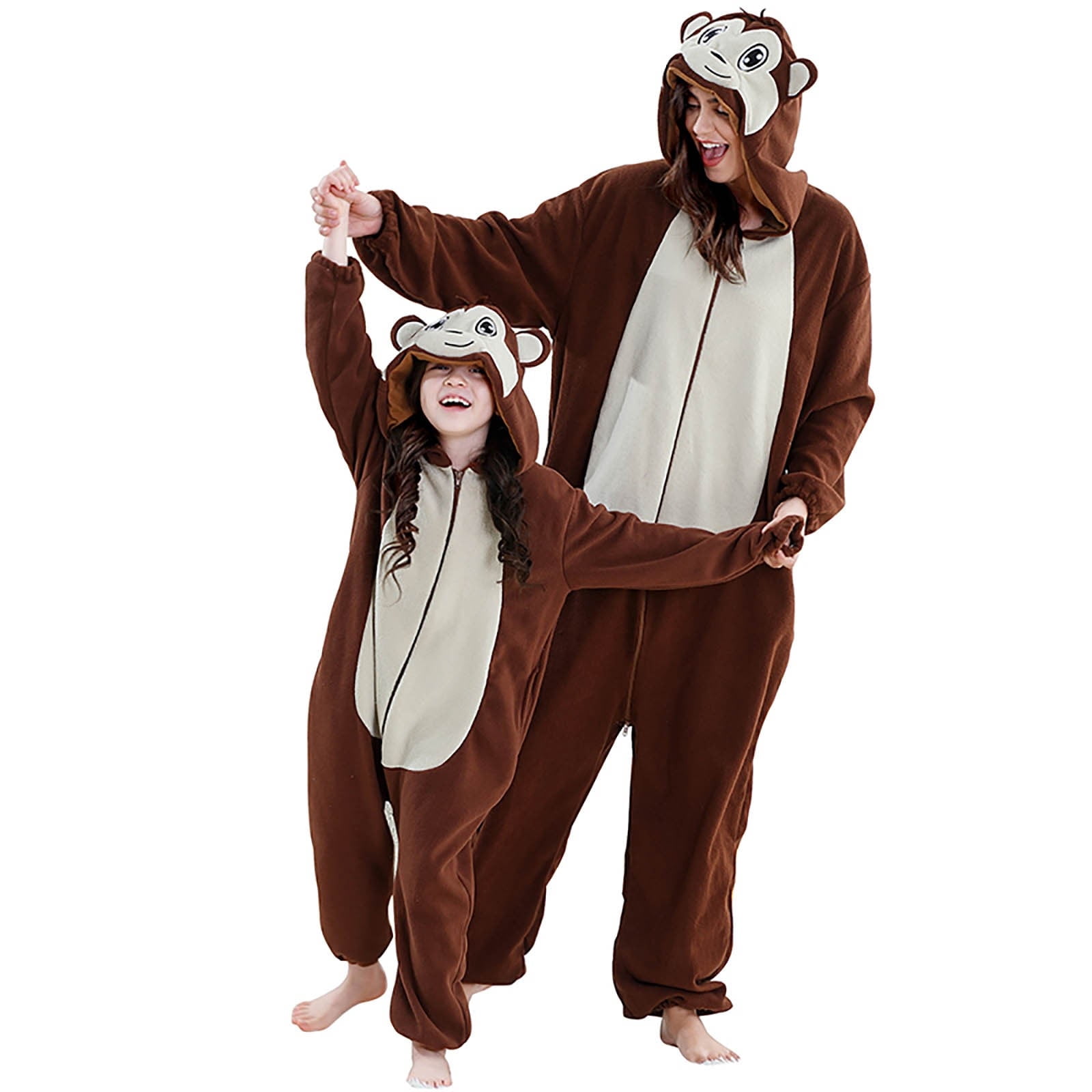 YUEHUA Kids Onesie Animal One Piece Pajamas Christmas Monkey Cos-tume Girls Boys Fleece Hooded Onesie Pajamas Cute Fuzzy Sleepwear Winter Warm Romper Outfits, 11-12 Years
