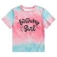 thumbnail image 1 of YUEHUA Kids' Tie-Dye Birthday Girl T-Shirt, Girls' Short Sleeve Tee, Pastel Cloud Print Top with Cursive Lettering for Casual Wear, 1 of 3