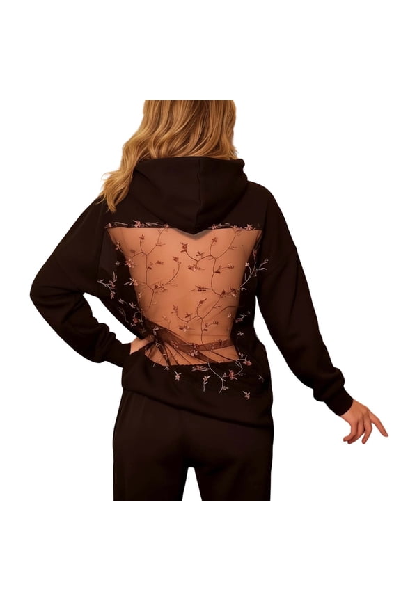 Lace Backless Mesh Back Hoodie Sexy See Through Hollow Open Back Sweatshirt Glitter Clothes Goth