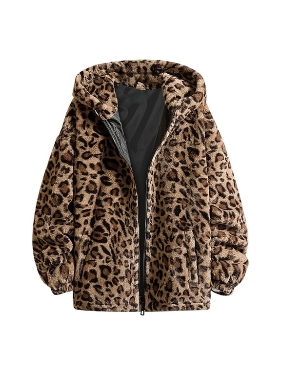 Leopard Print Faux Coat Women ang Men Plus Size Zipper Fuzzy Jacket Cheetah Print Fleece Winter Jackets Partywear