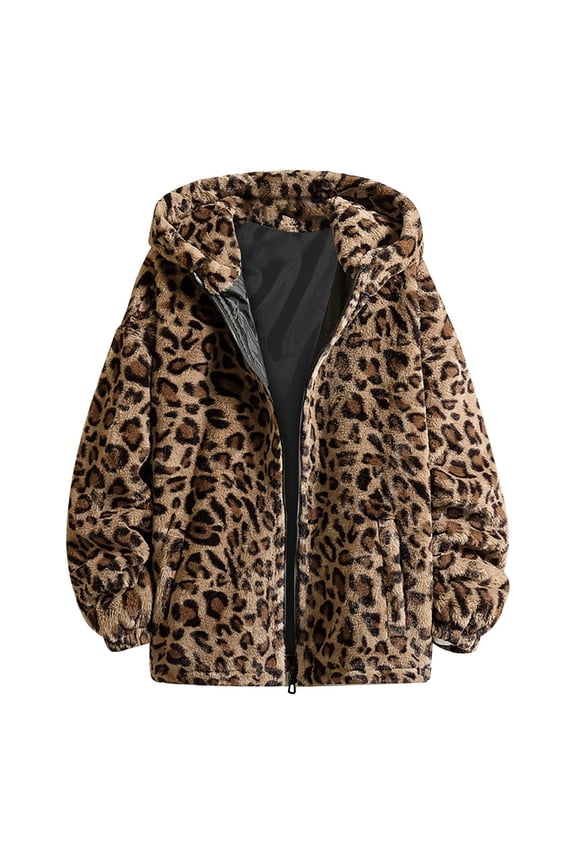 Leopard Print Faux Coat Women ang Men Plus Size Zipper Fuzzy Jacket Cheetah Print Fleece Winter Jackets Partywear