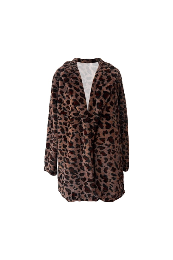 Leopard Print Coat Women Plus Size Zipper Fuzzy Long Jacket Cheetah Print Winter Jackets Partywear