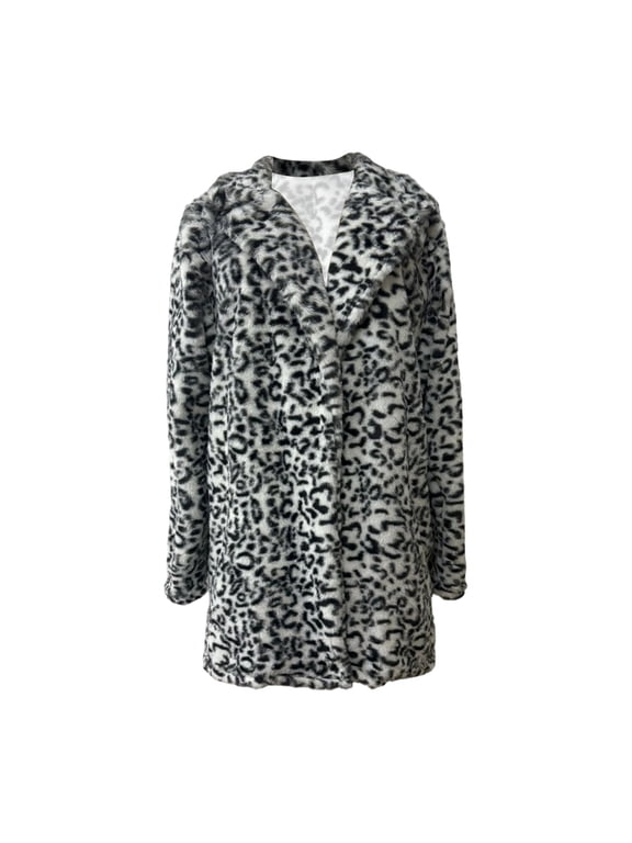 Leopard Print Coat Women Plus Size Zipper Fuzzy Long Jacket Cheetah Print Winter Jackets Partywear