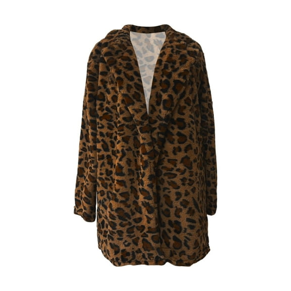 YUEHUA Leopard Print Coat Women Plus Size Zipper Fuzzy Long Jacket Cheetah Print Winter Jackets Partywear