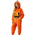 thumbnail image 1 of YUEHUA Men & Women Cute Pumpkin Halloween Onesie, Unisex Zip Up Hooded Plush Jumpsuit, Soft Flannel Relax Fit Indoor Sleep Loungewear with Pockets, 1 of 8
