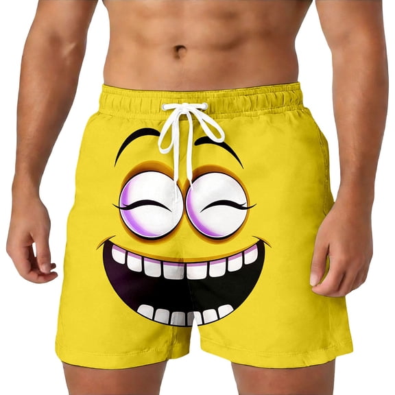 YUEHUA Men's 3D Cartoon Face Swim Trunks Quick Dry Board Shorts Funny Hawaiian Beach Vacation Bathing Suits with Pockets