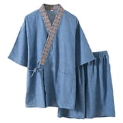 YUEHUA Mens Classical Traditional Japanese Style Pajamas, Stylish Cotton Bathrobe Kimono Pajamas Casual Clothes for Men and Women