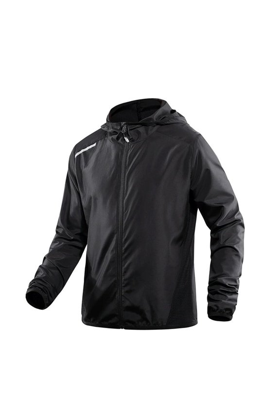 Men’s Reflective Sun Protection Windbreaker, Full Zip Lightweight Hooded Jacket, Breathable UV Block Coat for Cycling, Hiking and Night Activities