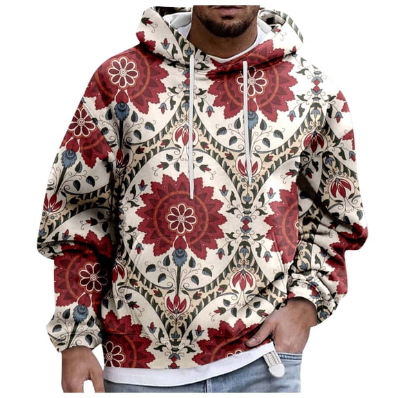 YUEHUA Mens Casual Hoodies Sweatshirt African Dashiki Printed Graphic Pullover Sweaters with Pockets
