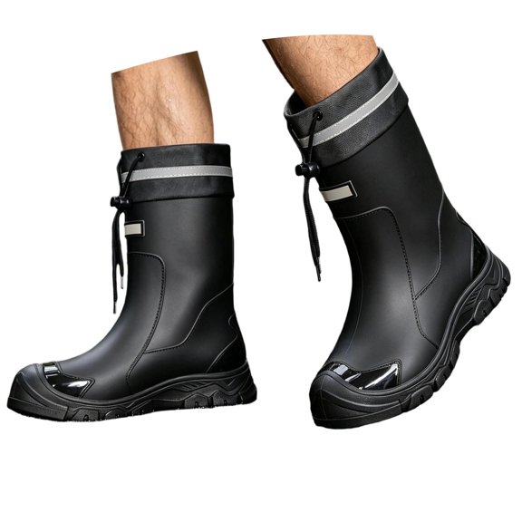 YUEHUA Mens Rain Boots, Mid Calf Rain Boots, Outdoor Rubber Boots, Minimalist Piece Molding Design, Hiking Daily Wear, Waterproof Shoes, Anti- Shoes