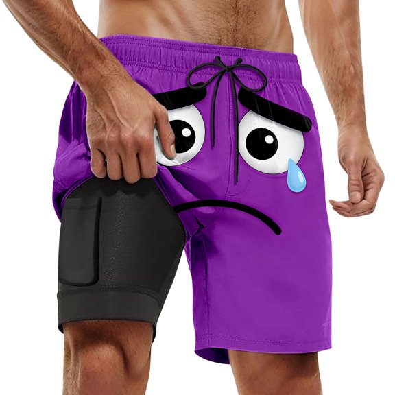 YUEHUA Mens Swim Trunks Board Shorts Funny Cartoon Face Print Swimming Trunks Quick Dry Beach Shorts Summer Casual Short