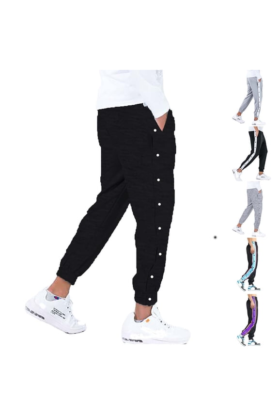 Mens Tear Away Basketball Pants - Jogger Pants Tear - Away Athletic Pants Side High Split Snap Button Striped Sweatpants Casual Workout Trousers