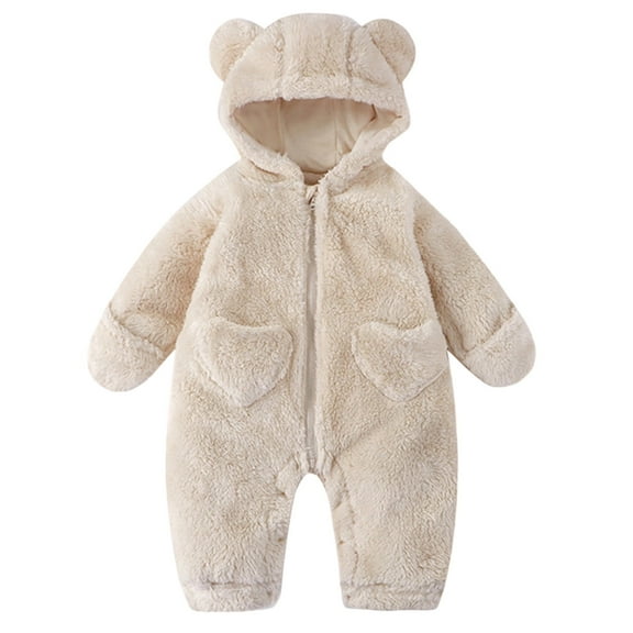 YUEHUA Newborn Baby Bear Outfit Suit Girls Boys Fleece Jumpsuit Romper Hooded Coat Winter Clothes Outwear Snowsuit Coat, 0-3 Months