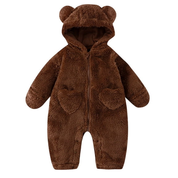 YUEHUA Newborn Baby Bear Outfit Suit Girls Boys Fleece Jumpsuit Romper Hooded Coat Winter Clothes Outwear Snowsuit Coat, 6-9 Months