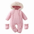 thumbnail image 1 of YUEHUA Newborn Baby Double Zipper Snowsuit and Foot Cover with Hood Newborn Infant Warm Puffer Padded Jumpsuit Thermal Outwear Pink, Size 12-24 Months, 1 of 7
