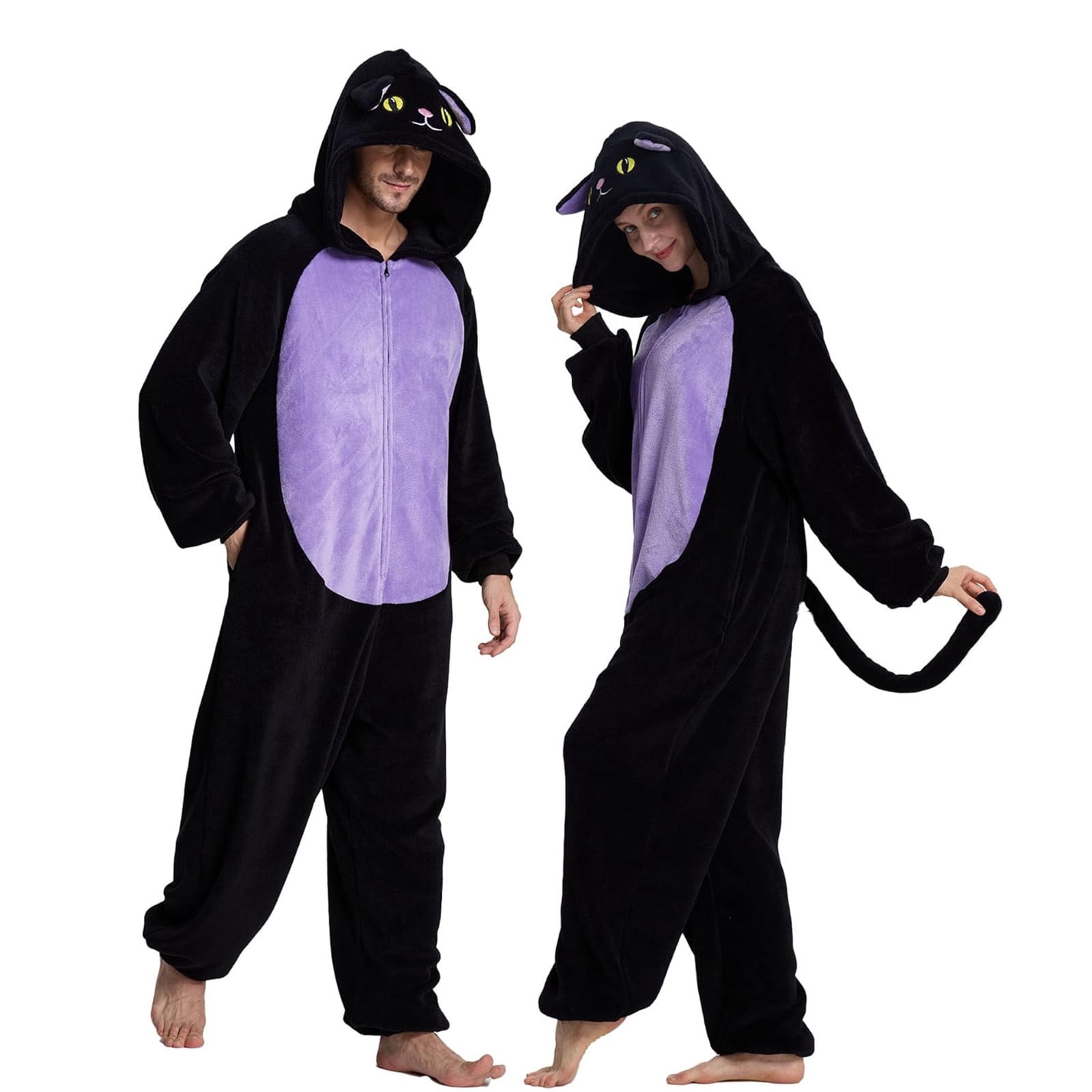 YUEHUA Onesie Animal One Piece Christmas Cat Cost-ume Fleece Hooded Onesie Cute Fuzzy Sleepwear Winter Warm Romper Outfits