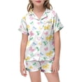 thumbnail image 1 of YUEHUA Pink 2 Piece Pajamas Outfits for Girls Bow Printed Pajama Set Silk Lapel Button Down Short Sets Cute Valentines Clothing Sets, Size 10-11 Years, 1 of 6
