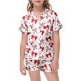 thumbnail image 1 of YUEHUA Pink 2 Piece Pajamas Outfits for Girls Bow Printed Pajama Set Silk Lapel Button Down Short Sets Cute Valentines Clothing Sets, Size 4-5 Years, 1 of 6