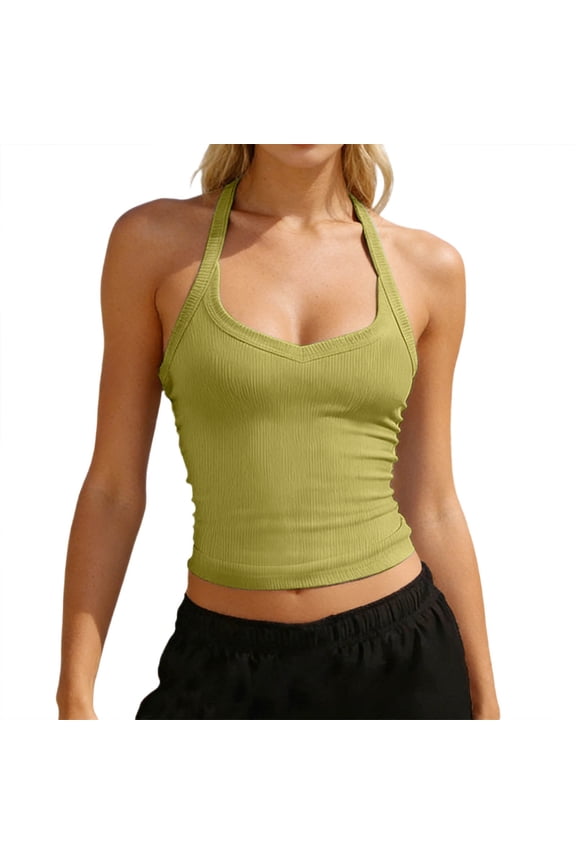 Ribbed Crop Tank Tops for Women Racerback Scoop Neck Cami Slim Fitted Basic Cropped Tank Top