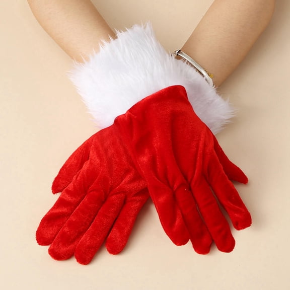 YUEHUA Santa Claus Gloves for Adults Christmas Velvet Gloves Holiday Party Accessories for Women Christmas Parties Etiquette Performance