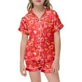 thumbnail image 1 of YUEHUA Satin Pajamas for Girls, 2-Piece Heart Print Short Sleeve Button Down Silky Valentines PJ Set for Toddler Kid, 1 of 4