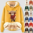 thumbnail image 1 of YUEHUA Sherpa Lined Hoodie Women Highland Cow Graphic Pullover Jumper Thicken College Hooded Sweatshirts, 1 of 5