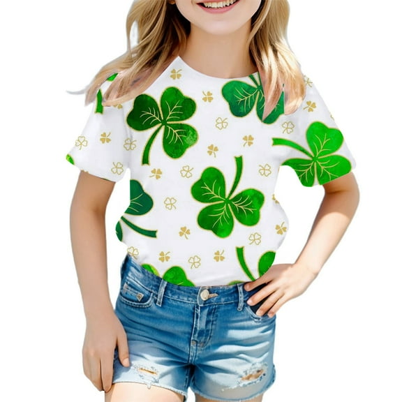 YUEHUA Shirt for Girls 8-10 Boy And Girl Fashion Casual Saint Pat Round Neck Loose Short Sleeve T Shirt Top, 4-5 Years