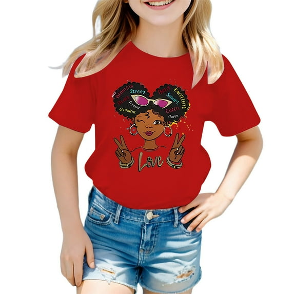 YUEHUA Shirt for Girls Size 8 Girls' Summer Round Neck Cartoon Print Casual Loose Short Sleeved T Shirt, Size 6-8 Years