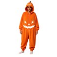 thumbnail image 1 of YUEHUA Soft Plush Halloween Jumpsuit, Unisex Hooded Loungewear, Thick Full Zip Onesie, Vivid Pumpkin Face Loose Oversized Breathable Night Clothes, 1 of 10
