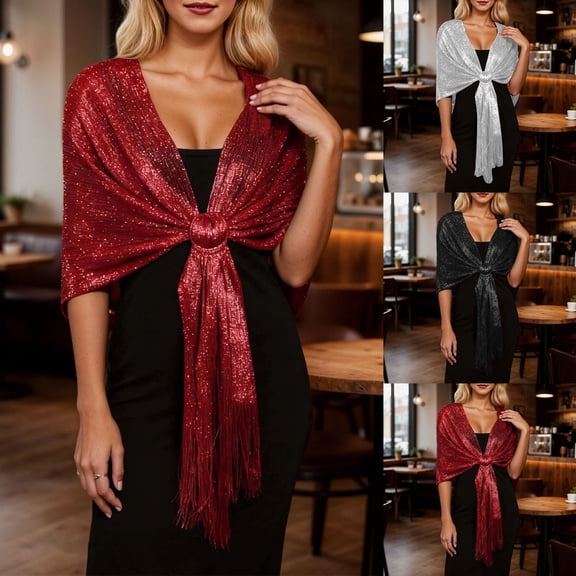 YUEHUA Sparkling Metallic Shawls and Wraps with Buckle for Women Shawl Evening Wedding Party