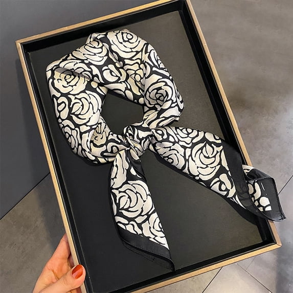 YUEHUA Square Silk Scarf Bandana Women Satin Hair Wrap Head Scarf Lightweight Travel Neck Scarves Floral Design