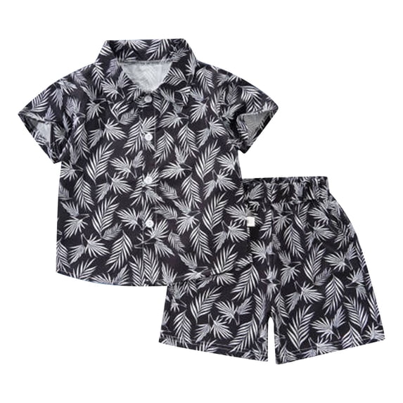 YUEHUA Summer Outfits for Baby Boys 3-6 Months Boys Hawaii Outfit 2Pcs Set Summer Beach Button Down Shirt Top + Shorts Kids,Size 12-18 Months