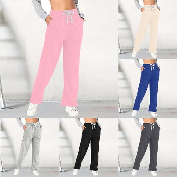 YUEHUA Sweat Pants for Womens Baggy Casual Straight Leg Pant Bow Print Women's Lounge Joggers Sweatpants Athletic Yoga Pants with Pockets (Available In Plus)